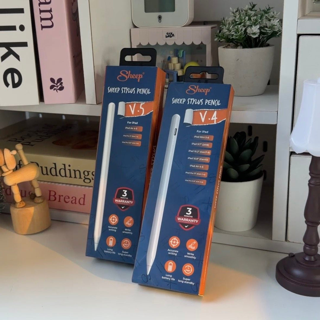 ปากกาไอแพด stylus v4 v5 เปรียบเทียบ ราคา รุ่นไหนดี ต่างกันยังไง เหมาะกับใคร ชาร์จ usb-c ipad pencil air 5  6 a16 a17 pro แอร์ โปร สเปค applesheep แบรนด์ sheep วาดรูป