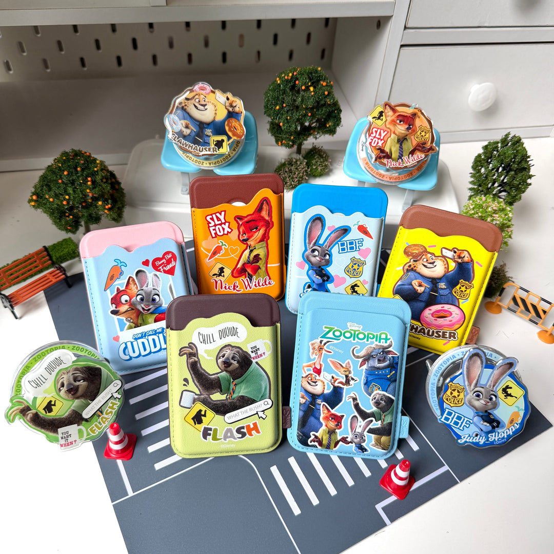 หนัง zootopia ภาค 2 ซูโทเปีย คู่จิ้น nick & judy นิค จูดี้ magsafe wallet เคสใส่บัตร แม่เหล็ก ไอเทมใส่บัตร card holder griptok ที่แปะมือถือ กริ๊บต๊อก ตัวละคร clawhauser flash มีม phone accessories ใช้คู่เคส