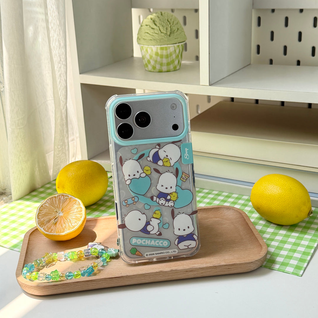 เคส pochacco sanrio phone case ซานริโอ้ โปเชโกะ ของแท้ โทรศัพท์ มือถือ ไอโฟน iphone 17 pro max silver magsafe ลิขสิทธิ์แท้ สีเขียว ฟ้า ลูกเจี๊ยบ แถม keychain ลายน่ารัก กันกระแทก