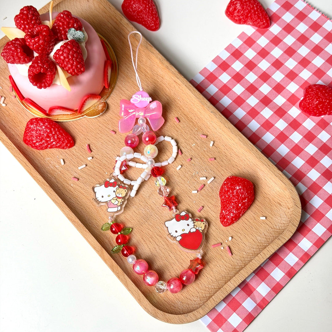 phone accessories ใช้คู่เคส hello kitty sanrio case ซานริโอ้ เฮลโล คิตตี้ ของแท้ โทรศัพท์ มือถือ ลิขสิทธิ์แท้ สีแดง ชมพู หมี tiny chum phone accessories sheep phone charm สายห้อยมือถือ ลูกปัด ลายน่ารัก