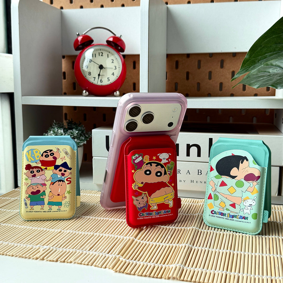 Crayon Shinchan ชินจัง จอมแก่น การ์ตูน อนิเมะ Phone Wallet Stand Card holder ที่ใส่บัตร แปะมือถือ แม่เหล็กแน่น เนเน่จัง คาซามะคุง มาซาโอะคุง โบจัง ชิโร่ Shiro หมูบูริบูริซาเอมอน Buriburizaemon ช็อกโกบี Chocobi จระเข้ ไดโนเสาร์ สีชมพู วานิยามะซัง 