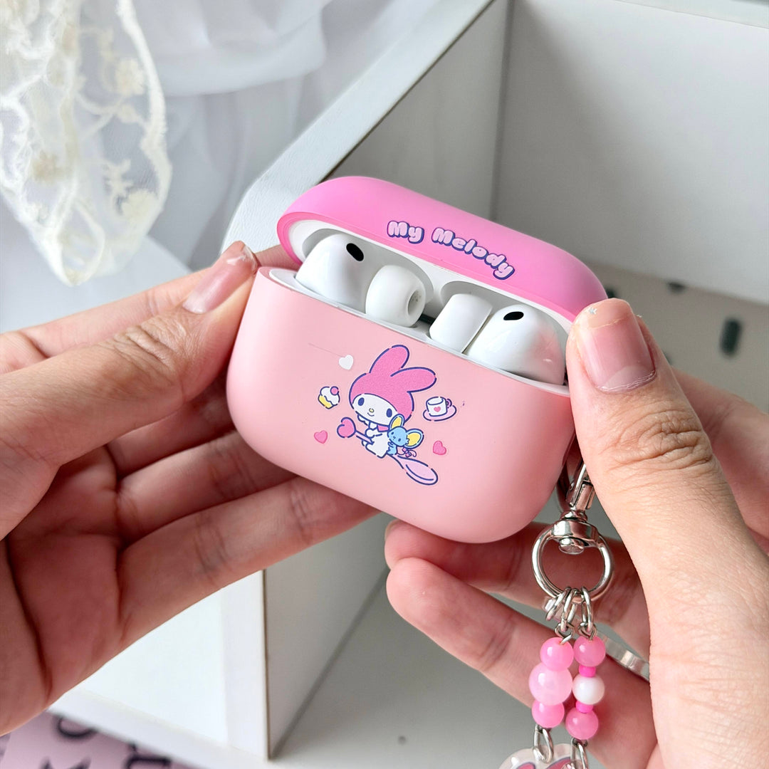 เคส sanrio airpods case my melody ซานริโอ้ มายเมโลดี้ ของแท้ แอร์พอด 4 5 pro 3 ลิขสิทธิ์แท้ สีชมพู หนู flat แถมพวงกุญแจ keyring มีตะขอห้อย กันรอยขีดข่วน ลายน่ารัก 