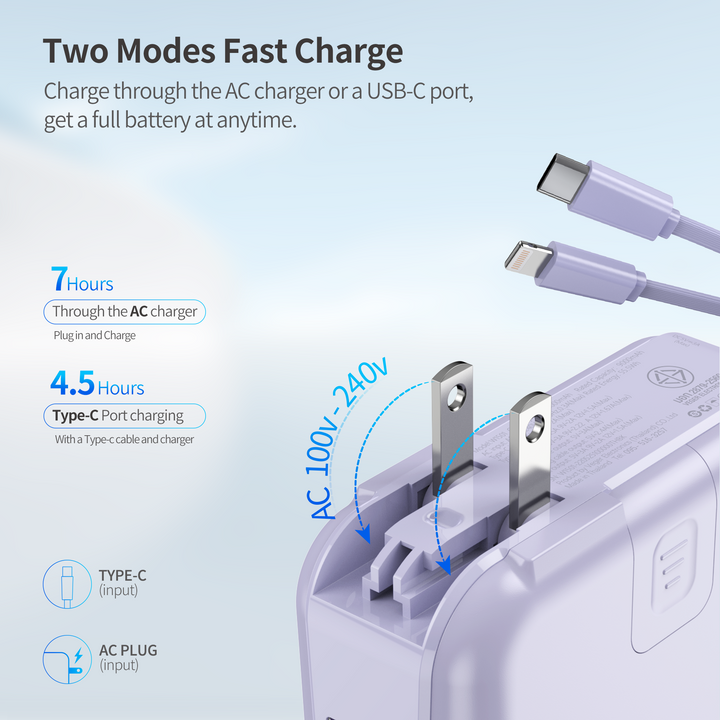 พาวเวอร์แบงค์มีสายชาร์จในตัว lightning ,type-c