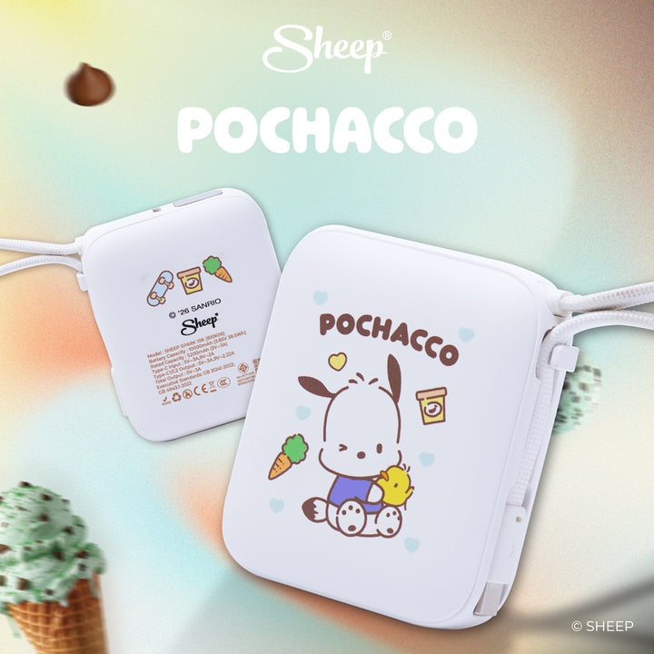 SHEEP Spark พาวเวอร์แบงค์ 10000mAh ลาย Pochacco โปเชโกะ สีขาวเขียว Sanrio ลิขสิทธิ์แท้