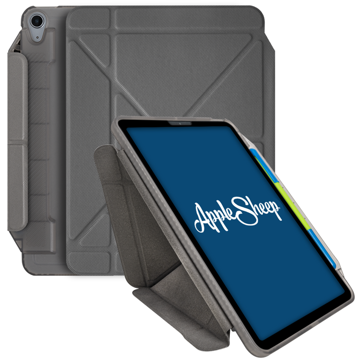 Case iPad Air5 Air4 สีเทา(Gray) มีรางปากกา ใส่ปลอกปากกา พับแนวตั้ง ใส่เคสปากกา