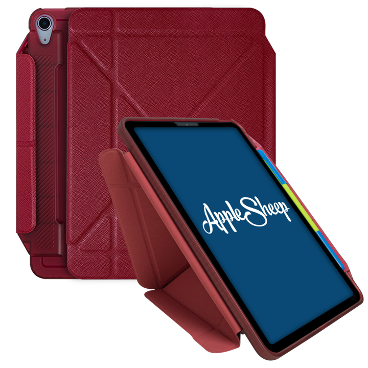 Case iPad Air5 Air4 สีแดง(Dark Red) มีรางปากกา ใส่ปลอกปากกา พับแนวตั้ง ใส่เคสปากกา มีรางปากกา