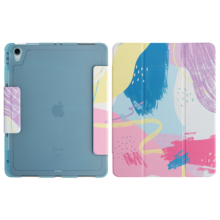 Case iPad Air4 Air5 Trifold ลาย Unicorn สีฟ้า ด้านหลังซิลิโคนใส