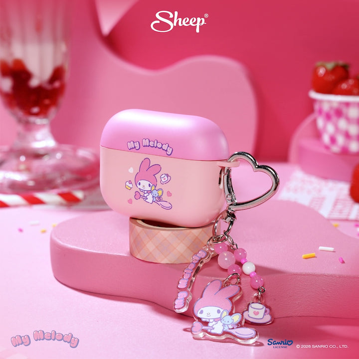เคสแอร์พอด มายเมโลดี้ 4 pro 3 พร้อมส่ง my melody ลิขสิทธิ์แท้ sanrio airpods case สีชมพู แถม พวงกุญแจ keyring