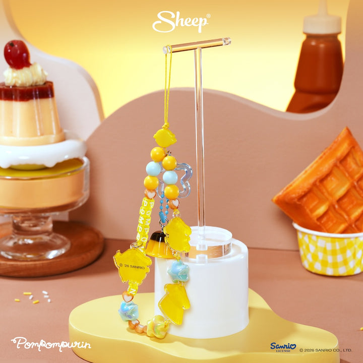 pompompurin phone charm ปอมปอมปูริน ใช้คู่เคส sanrio ลิขสิทธิ์แท้ สีเหลือง ฟ้า accessories สายห้อยมือถือ ลูกปัด ซานริโอ้