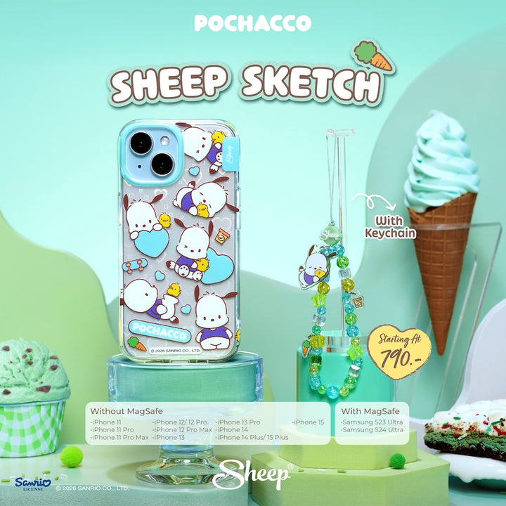 เคส โปเชโกะ pochacco sanrio ลายน่ารัก case iphone ไอโฟน ลิขสิทธิ์แท้ ซานริโอ้ สีเขียว sketch มีของแถม กันกระแทก