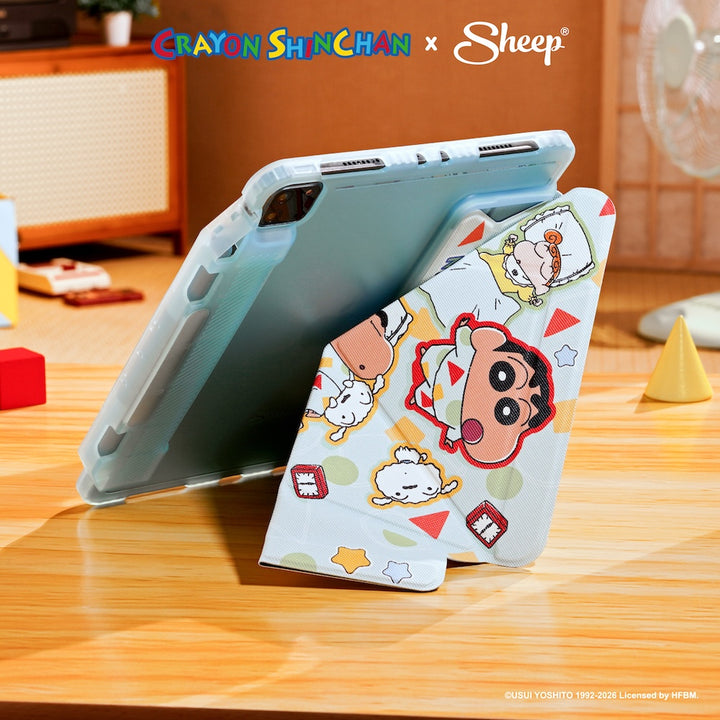 เคสไอแพด crayon shinchan ipad case เครยอน ชินจัง ชุดนอน สีเขียว ฟ้า ลิขสิทธิ์แท้ กันกระแทก กันงอ พับได้ แนวตั้ง นอน