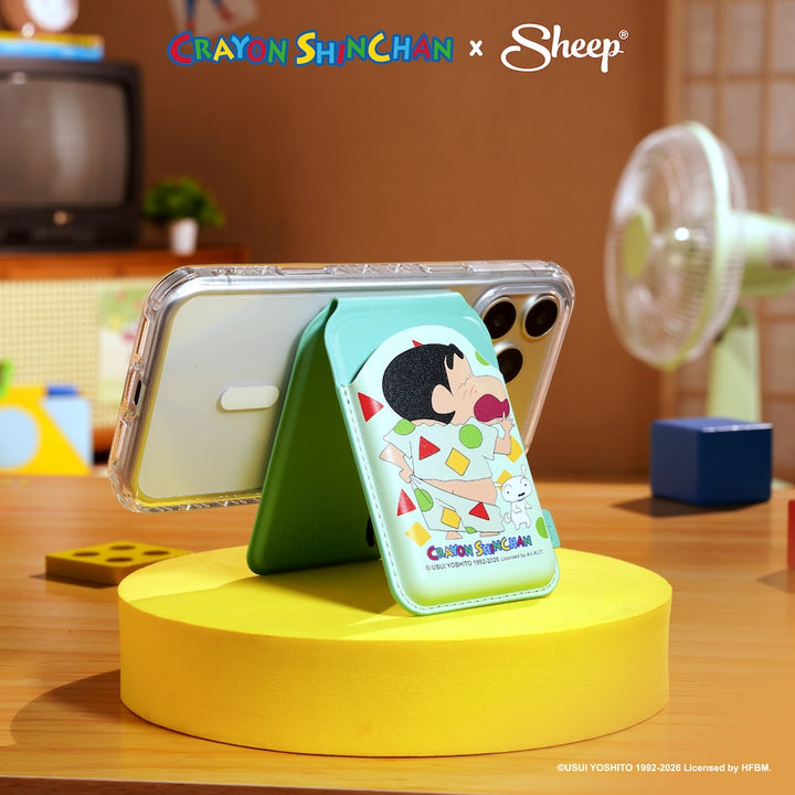 ชินจัง Crayon Shinchan ใช้คู่เคส ชุดนอน ชิโร่ ลิขสิทธิ์แท้ wallet magsafe ที่ใส่บัตร แปะมือถือ สีเขียว card holder