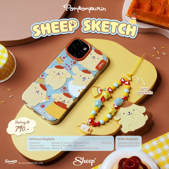 เคส ปอมปอมปุริน pompompurin sanrio ลายน่ารัก case iphone sketch ไอโฟน ลิขสิทธิ์แท้ ซานริโอ้ สีเหลือง ฟ้า กันกระแทก