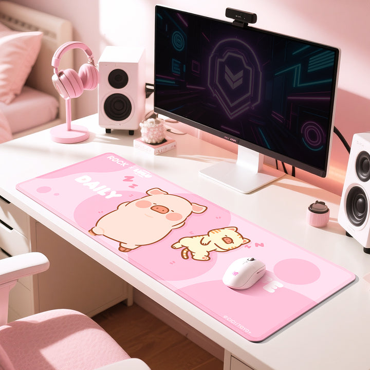 mouse pad lulu the piggy แผ่นรองเมาส์ rock หมู ลูลู่ แผ่นใหญ่ สีชมพู น่ารัก