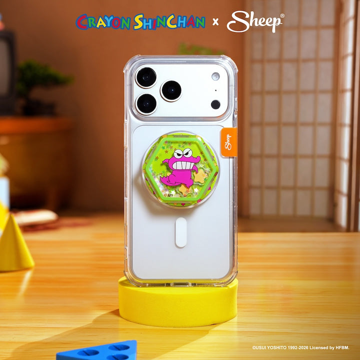 Phone Grip ชินจัง ที่แปะมือถือ Crayon Shinchan สีชมพู สีเขียว ดีไซน์ Chocobi ใช้คู่เคส MagSafe ลิขสิทธิ์แท้