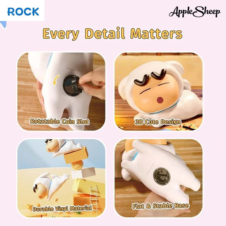 กระปุกออมสิน ชินจัง ออมเงิน rock shinchan ขาตั้งมือถือ ลายหมา สีขาว กระปุกหยอดเงิน