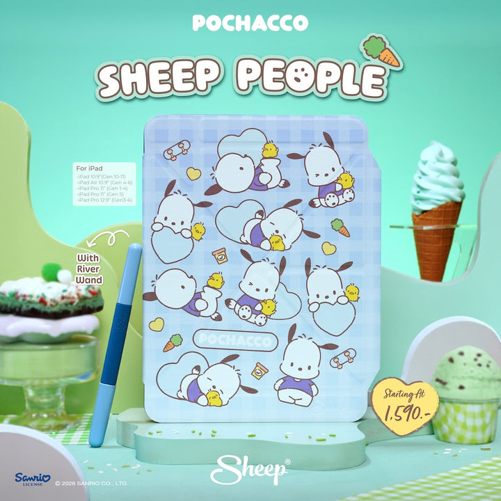 เคสไอแพด pochacco สีเขียว ฟ้า ipad case โปเชโกะ ซานริโอ้ แถม ปลอกปากกา ลิขสิทธิ์แท้ sanrio กันงอ กันกระแทก