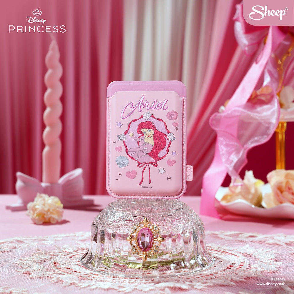 เคสใส่บัตร เจ้าหญิงดิสนีย์ disney princess ariel แอเรียล phone wallet card holder ที่ใส่บัตร แปะมือถือ accessories สีชมพู