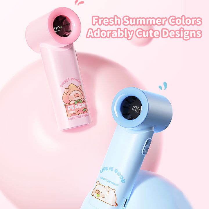 lulu the piggy rock พัดลมมือถือ หมู ลูลู่  ปรับระดับได้ ขนาดพกพา แบตอึด สีฟ้า ชมพู