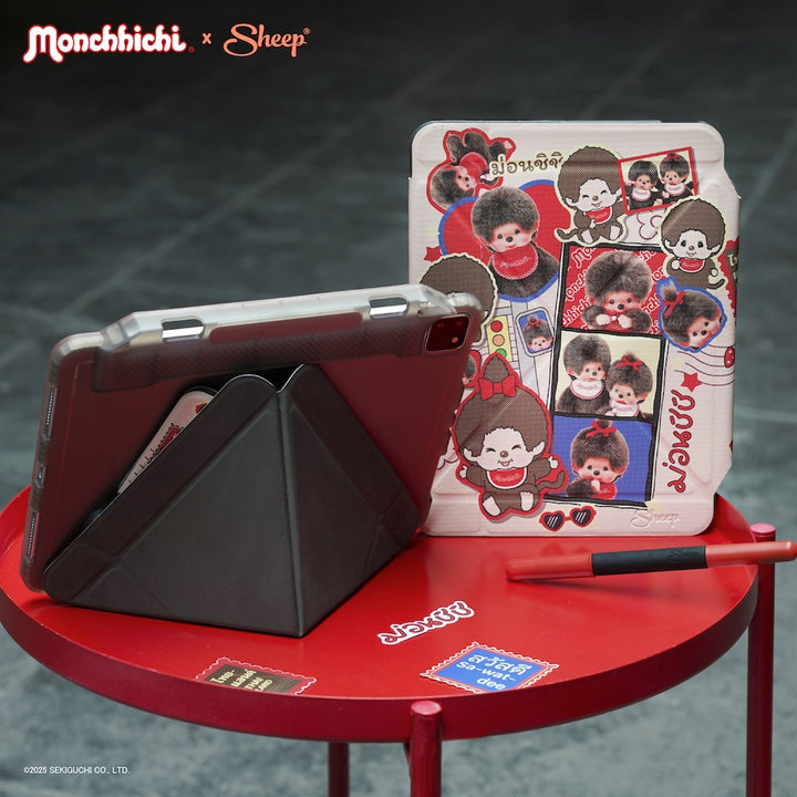 ipad case monchhichi ม่อนชิชิ เคสไอแพด สีน้ำตาล กันงอ กันกระแทก ลิขสิทธิ์แท้ ดีไซน์ อักษรไทย