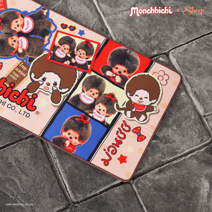 ม่อนชิชิ mouse pad เกมมิ่ง monchhichi สีน้ำตาล แต่งโต๊ะ แผ่นรองเม้าส์ ดีไซน์ อักษรไทย ม่อนชิชิจัง