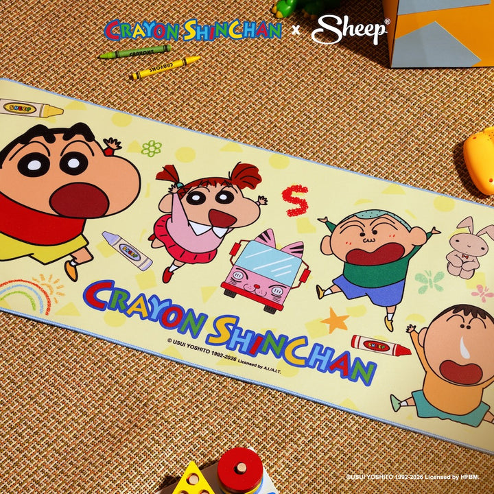 ลิขสิทธิ์แท้ Crayon Shinchan ชินจัง แผ่นรองเมาส์ ใหญ่ Mouse Pad สีเหลือง ดีไซน์ Friends ของแต่งโต๊ะ