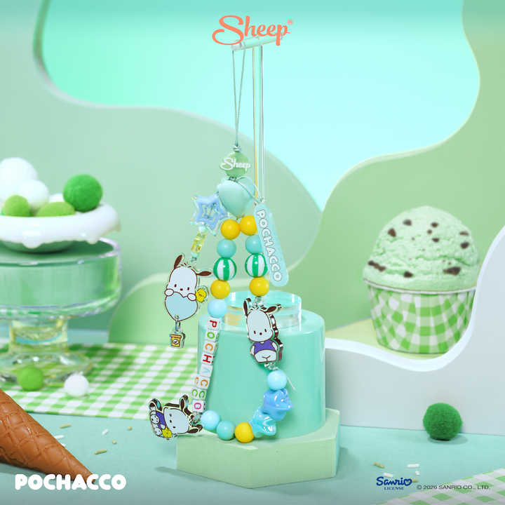 sheep phone charm pochacco สายห้อยมือถือ โปเชโกะ ลูกปัด สีเขียว ของแท้ ใช้คู่เคส sanrio ลิขสิทธิ์แท้ accessories ซานริโอ