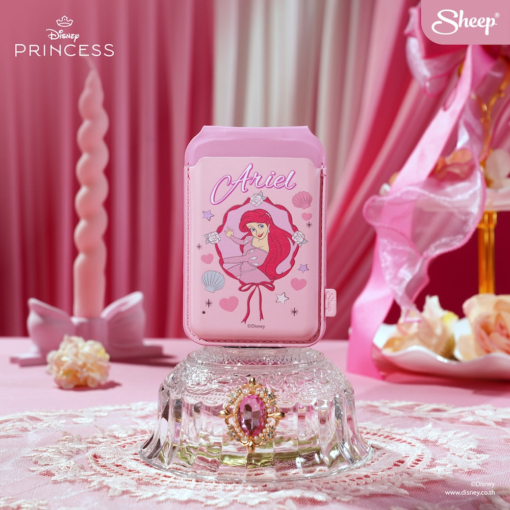 เคสใส่บัตร กาง ตั้งได้ เจ้าหญิงดิสนีย์ disney princess ariel แอเรียล phone wallet stand card holder accessories สีชมพู