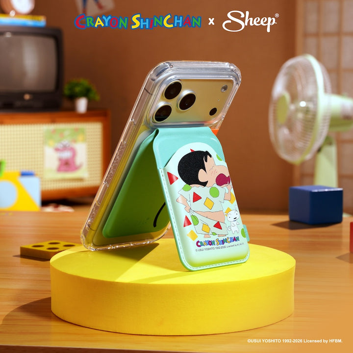 wallet magsafe Crayon Shinchan ชินจัง ลิขสิทธิ์แท้ ที่ใส่บัตร แปะมือถือ ใช้คู่เคส สีเขียว ชุดนอน ชิโร่ card holder