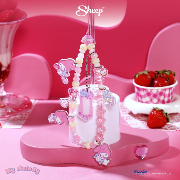 my melody phone charm มายเมโลดี้ ใช้คู่เคส sanrio ลิขสิทธิ์แท้ ซานริโอ้ accessories สายห้อยมือถือ ลูกปัด สีชมพู ขาว