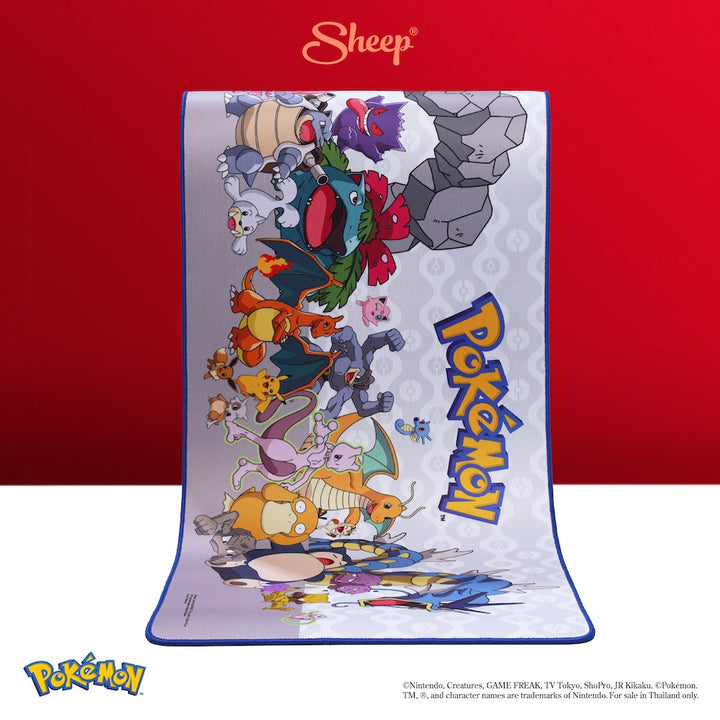 โปเกมอน ลิขสิทธิ์แท้ Mouse Pad Pokémon Pikachu พิคาชู Bulbasaur Charmander Poké Ball Squirtle Eevee แผ่นรองเมาส์ สี ขาว เทา