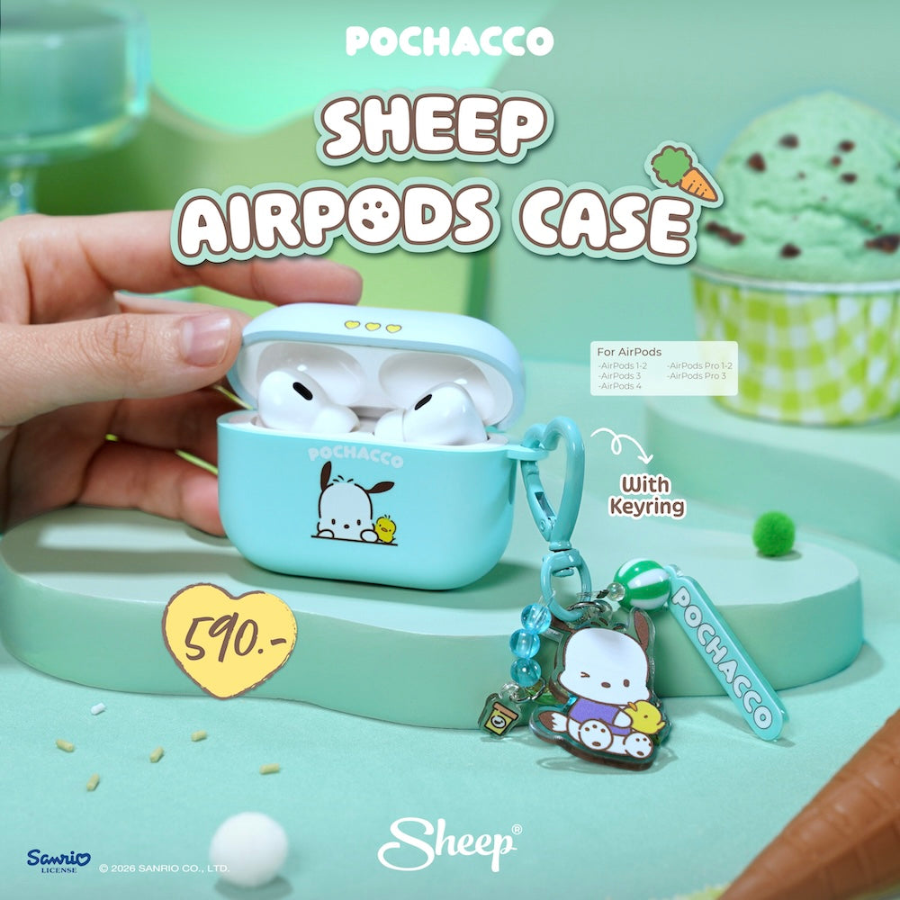 เคสแอร์พอด pochacco สีเขียว ฟ้า airpods case 4 pro 3 โปเชโกะ ลิขสิทธิ์แท้ sanrio ซานริโอ้ พร้อมส่ง แถม พวงกุญแจ keyring