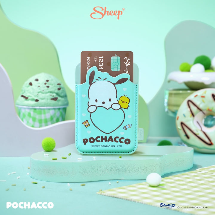 ที่ใส่บัตร แปะมือถือ pochacco ใช้คู่เคส sanrio phone accessories โปเชโกะ ลิขสิทธิ์แท้ สีเขียว sheep phone wallet magsafe