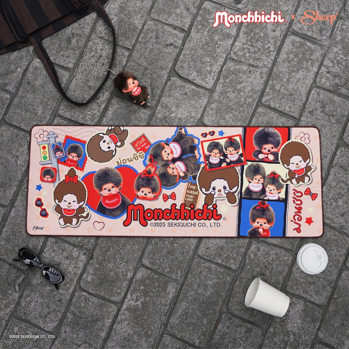 mouse pad monchhichi แผ่นรองเม้าส์ ม่อนชิชิ เกมมิ่ง แต่งโต๊ะ สีน้ำตาล ดีไซน์ อักษรไทย ม่อนชิชิคุง