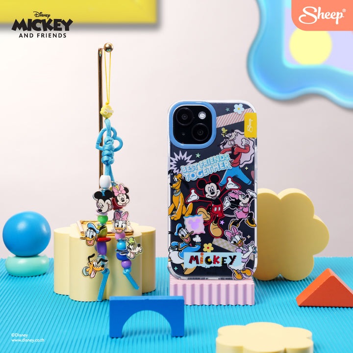 mickey mouse case แถม สายห้อยมือถือ เคสไอโฟน มิคกี้ เมาส์ แบบใส สีฟ้า