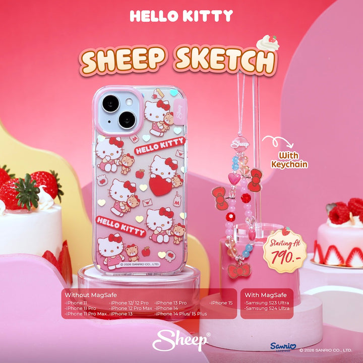 เคส hello kitty sanrio คิตตี้ ลายน่ารัก case iphone ไอโฟน ลิขสิทธิ์แท้ ซานริโอ้ สีแดง ชมพู sketch มีของแถม กันกระแทก