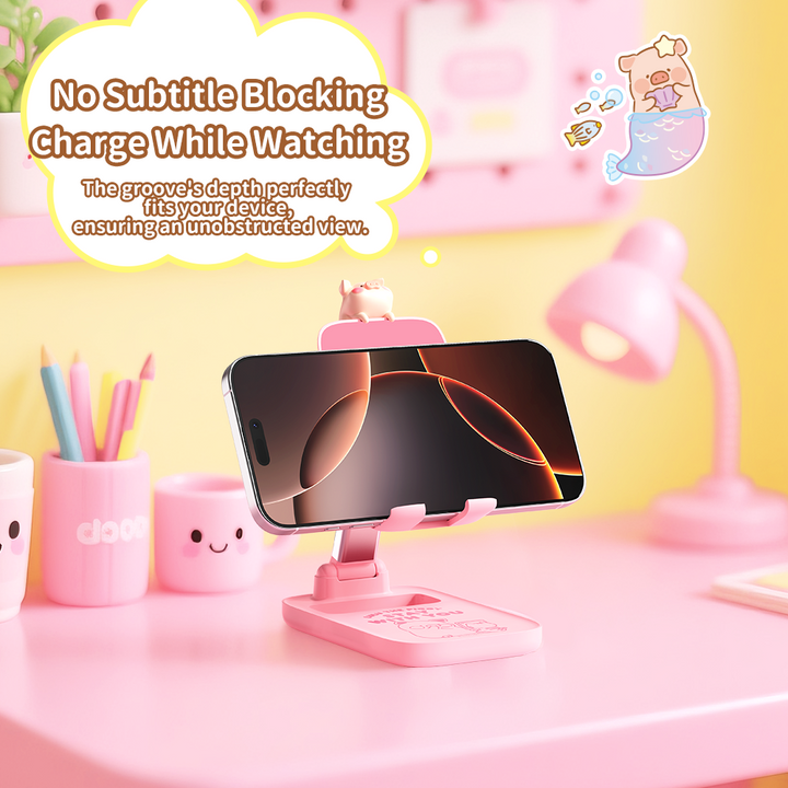 rock phone stand lulu the piggy ที่ตั้งมือถือ หมู ลูลู่ สีชมพู ปรับได้ พับเก็บได้