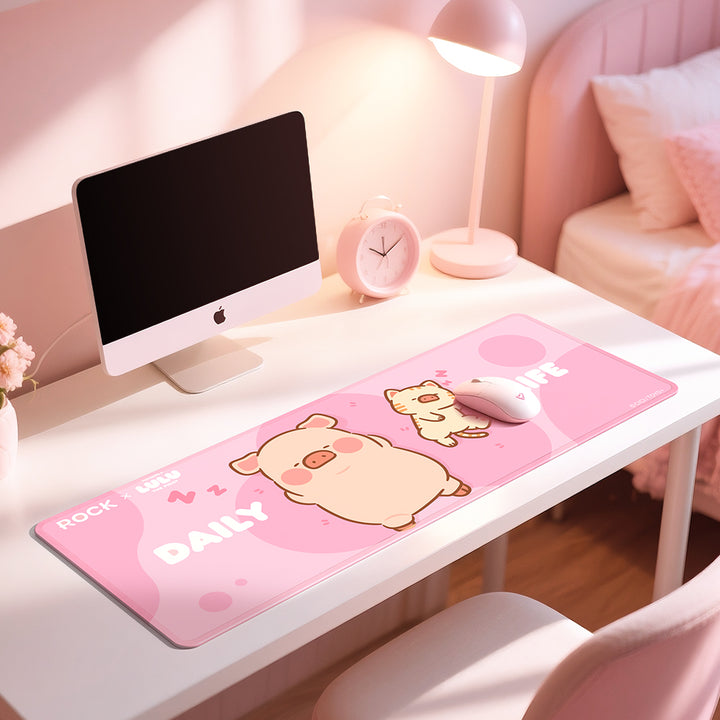แผ่นรองเมาส์ rock แผ่นใหญ่ mouse pad lulu the piggy หมู ลูลู่ สีชมพู น่ารัก