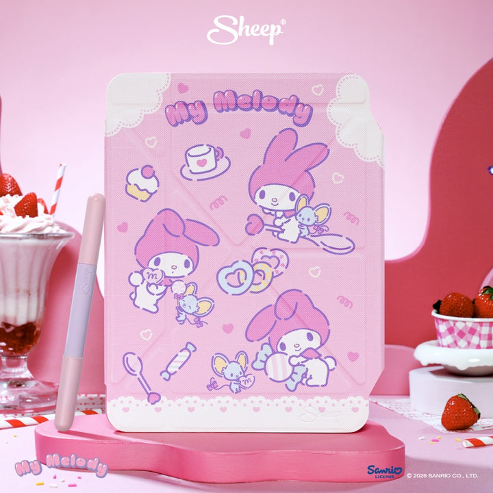 เคสไอแพด มายเมโลดี้ my melody ipad case ซานริโอ้ สีชมพู ขาว ลิขสิทธิ์แท้ sanrio กันกระแทก กันงอ แถม ปลอกปากกา พับ ตั้งได้