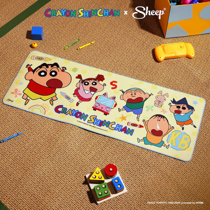 ชินจัง Crayon Shinchan ลิขสิทธิ์แท้ แผ่นรองเมาส์ ใหญ่ Mouse Pad ดีไซน์ Friends สีเหลือง ของแต่งโต๊ะ