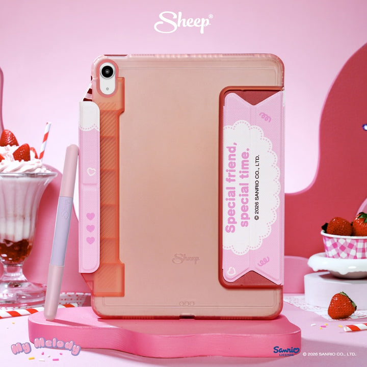 เคสไอแพด มายเมโลดี้ sanrio my melody สีชมพู ขาว ipad case แถม ปลอกปากกา กันงอ กันกระแทก ลิขสิทธิ์แท้ ซานริโอ้ พับ ตั้งได้