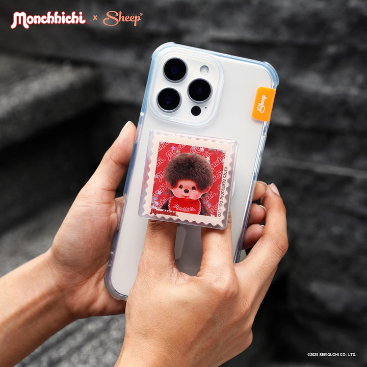 monchhichi ที่แปะโทรศัพท์ ม่อนชิชิ ตราแสตมป์ไทย มีกลิตเตอร์ข้างใน เขย่าได้