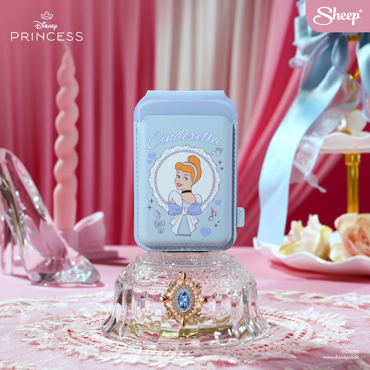 เคสใส่บัตร ตั้งได้ ซินเดอเรลล่า disney princess เจ้าหญิงดิสนีย์ cinderella phone wallet stand โบว์ สีฟ้า ที่ใส่บัตร แปะมือถือ