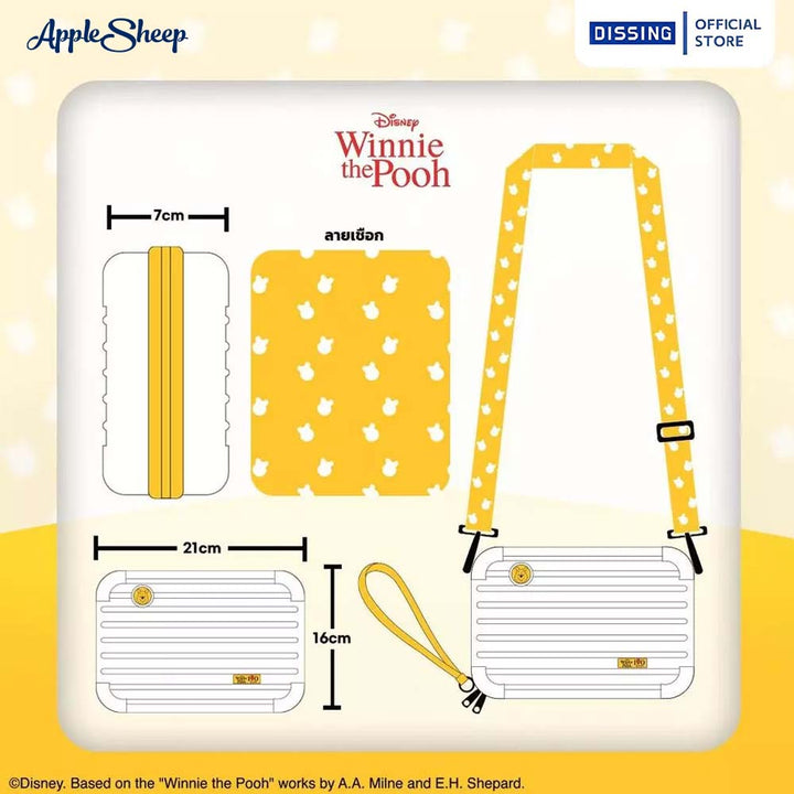 หมีพูห์ Winnie the Pooh DISSING กระเป๋าสะพายข้าง Disney ดิสนีย์ DS LUGGAGE BAG ลิขสิทธิ์แท้ สีขาว เหลือง พลาสติก กันน้ำ