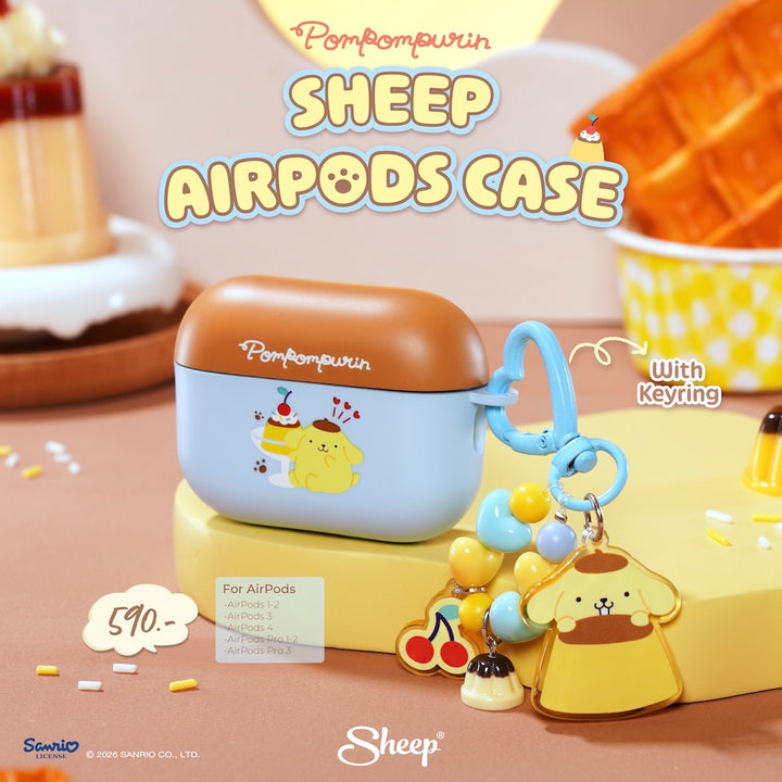 เคสแอร์พอด pompompurin สีฟ้า น้ำตาล airpods case 4 pro 3 ลิขสิทธิ์แท้ sanrio ซานริโอ้ พร้อมส่ง แถม พวงกุญแจ keyring