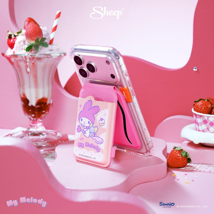 ที่ใส่บัตร ตั้งได้ my melody ใช้คู่เคส sanrio phone accessories มายเมโลดี้ ลิขสิทธิ์แท้ ซานริโอ้ สีชมพู wallet stand
