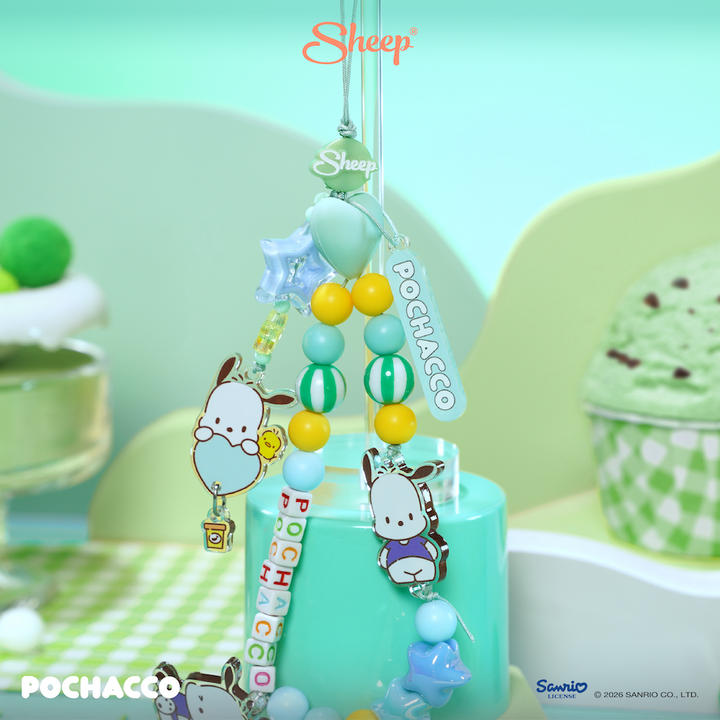 pochacco phone charm โปเชโกะ ใช้คู่เคส sanrio ลิขสิทธิ์แท้ สีเขียว sheep accessories สายห้อยมือถือ ลูกปัด ซานริโอ้
