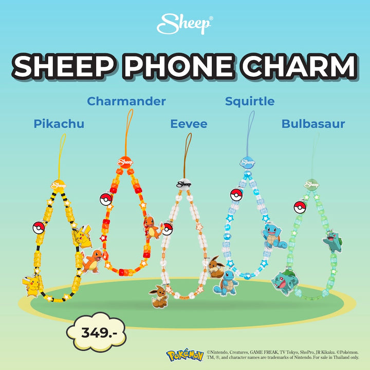 Phone Charm Pokémon โปเกมอน ลิขสิทธิ์แท้ Pikachu พิคาชู Bulbasaur Charmander Poké Ball Squirtle Eevee สายห้อย มือถือ