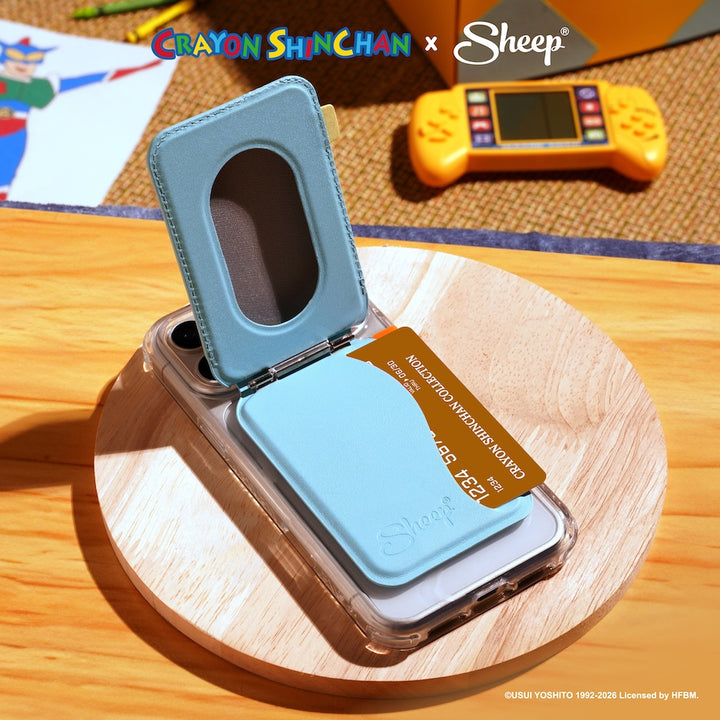 สีฟ้า ที่ใส่บัตร แปะมือถือ wallet magsafe card holder ใช้คู่เคส ชินจัง phone accessories ลิขสิทธิ์แท้ Crayon Shinchan