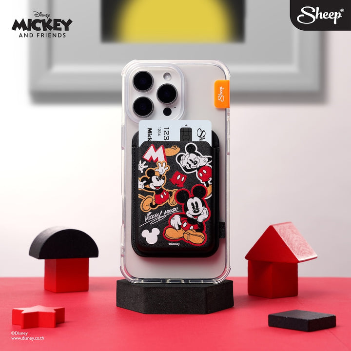 ที่ใส่บัตร มิคกี้เมาส์ สีแดง magnet แปะแม่เหล็ก magsafe wallet mickey mouse